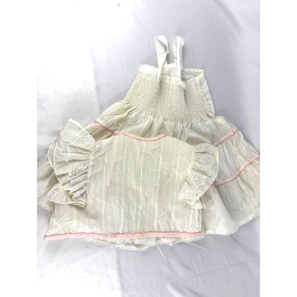 Vintage White Tiered Ruffles Dress with Shrug Pink Ribbon Lace Trim 6 USA - Picture 10 of 14